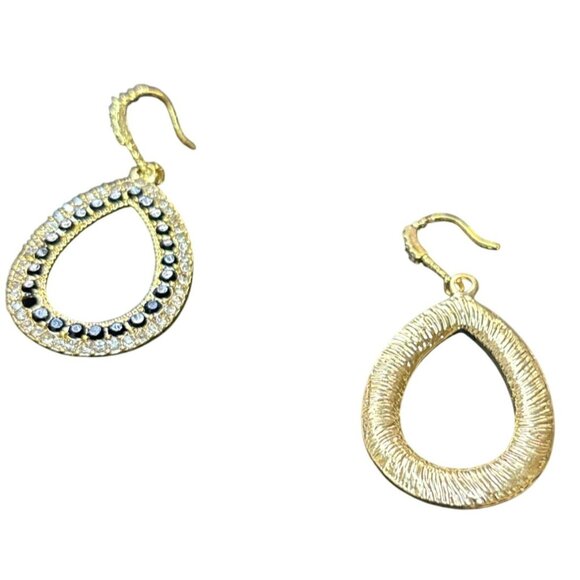 Gold-Toned Teardrop Earrings With Black & Clear Gemstone Accents - Picture 3 of 7